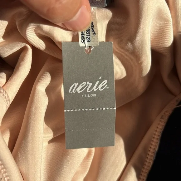 NWT Aerie deep V plunge striped one piece swim suit in navy blue & blush pink - Picture 11 of 11